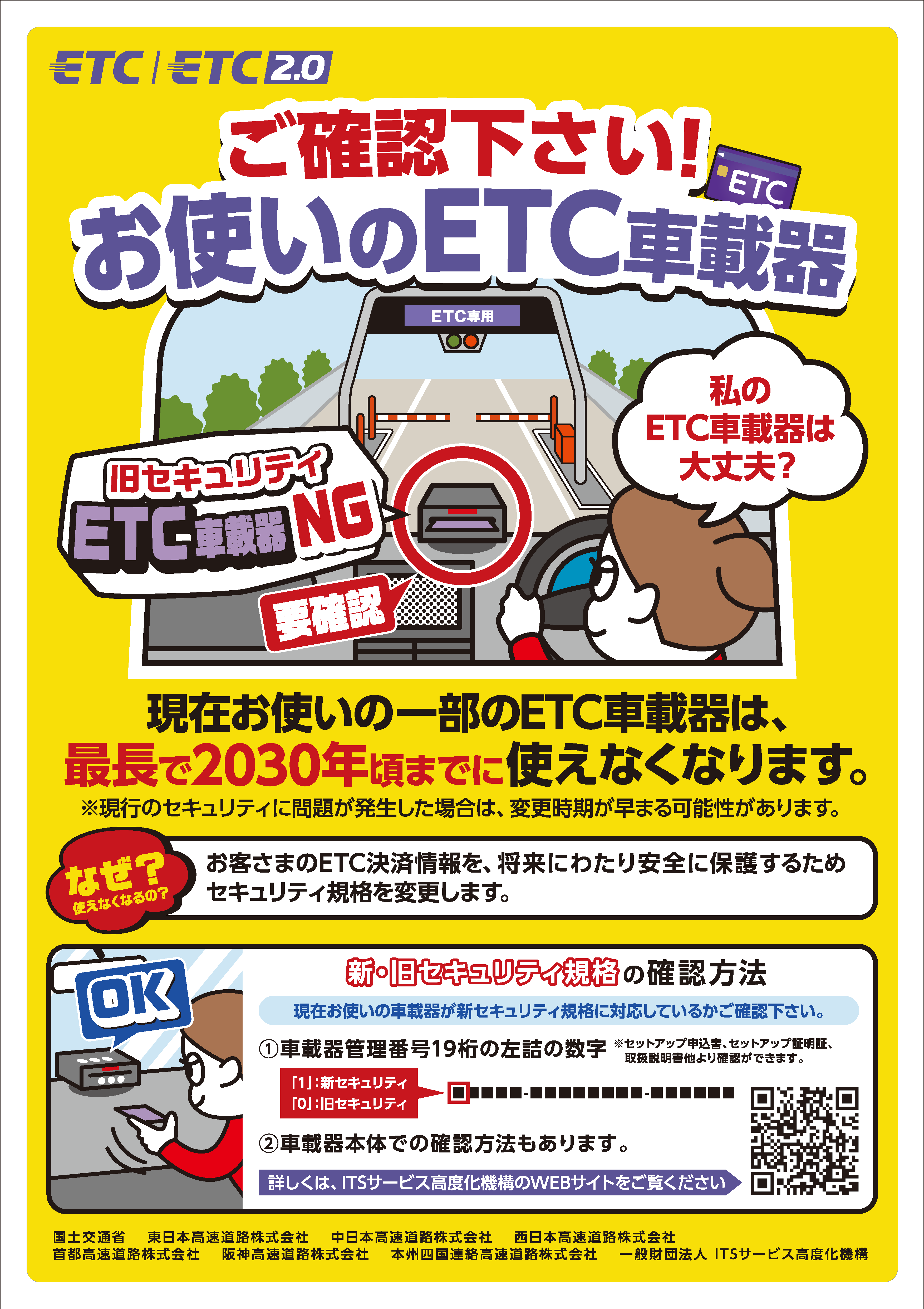ETCにおいてお客さまの決済情報を将来にわたり安全に保護するため、セキュリティ規格の変更(最長で2030年まで)を予定しています。将来実施されるセキュリティ規格の変更に対応した新セキュリティ対応車載器の販売が開始されています。
